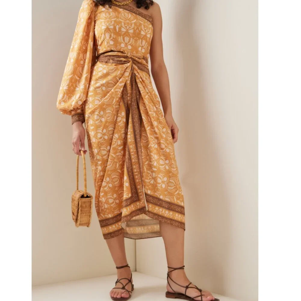 Andres Otalora Abril Asymmetric Pareo Midi Dress Size Orange/Brown Small NWT - Picture 4 of 15